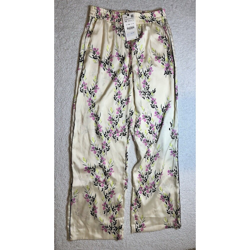 NWT ZARA PIPED FLORAL PRINT PAJAMA PANTS SIZE M PANTS